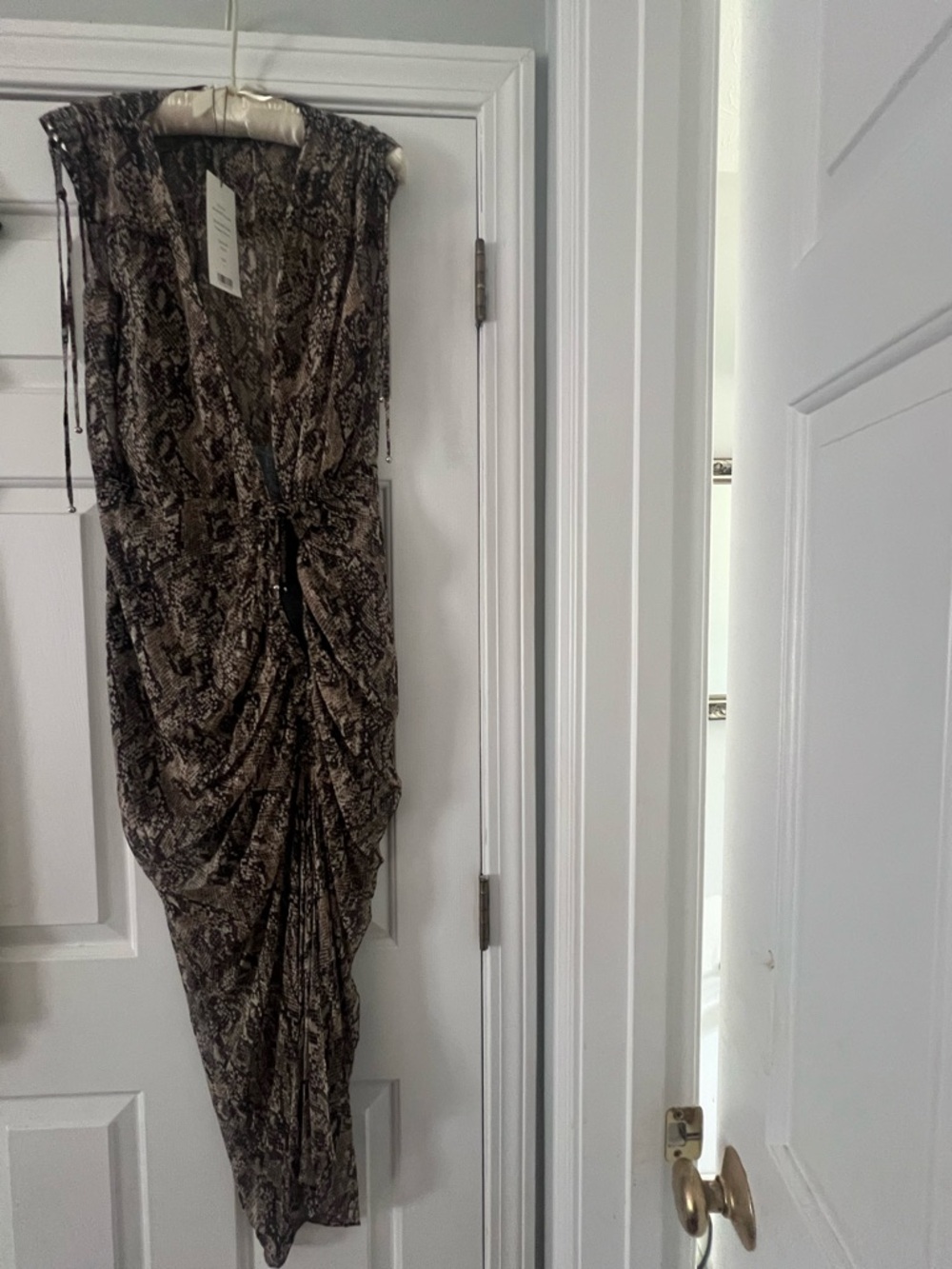 Veronica Beard Brown Snake-Print Midi Dress